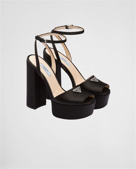 prada black open toe with silver heels|black Prada heels.